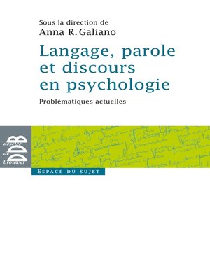 cover image of Langage, parole et discours en psychologie